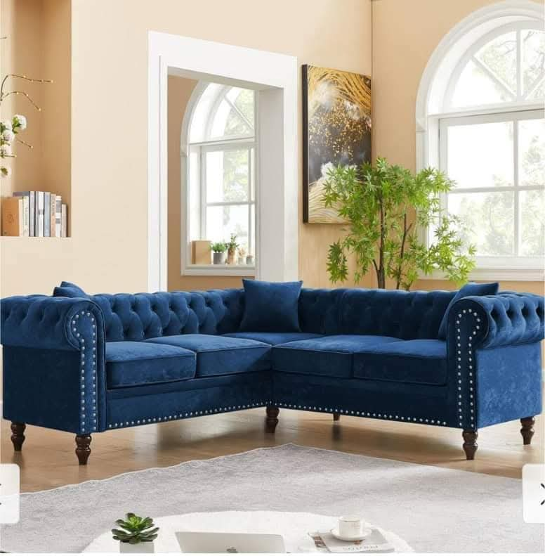 Azure Bliss 6-Seater Sofa Set: A Splash of Elegance in Blue